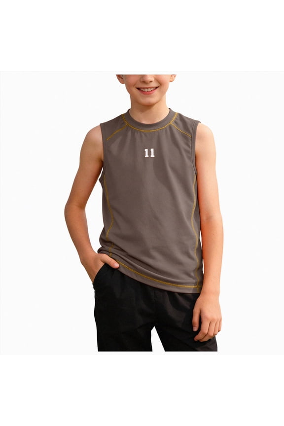 Boys Compression Shirt Sleeveless Youth Basketball Football Baseball Undershirt Quick Dry Kids Athletic Tank Tops(7-8 Years,Dark Gray)