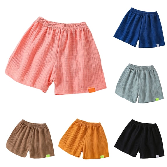 larppty Boys Cotton Crinkle Shorts – Soft Breathable Kids’ Summer Pants with Elastic Waist & Perfect for School, Play, Beach & Everyday Wear(Green, 3-4 Years)