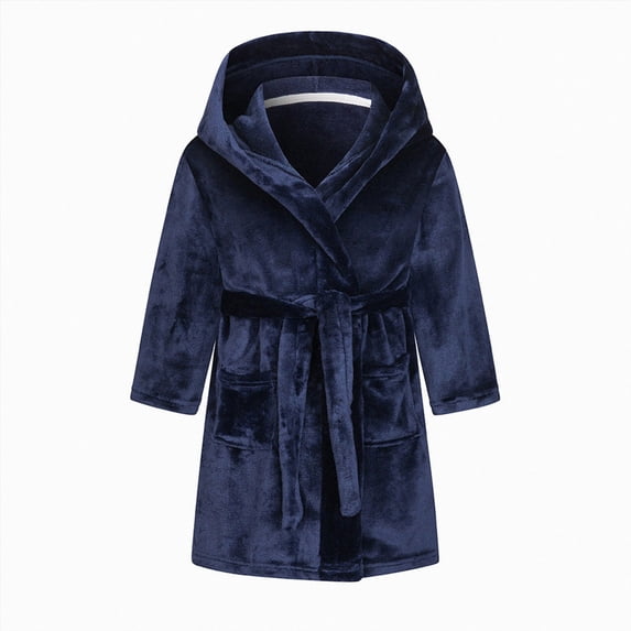 larppty Boys Girls Bathrobe Soft Towel Hooded Robe Terry cloth Turkish Cotton Bathrobe (2-3 Years,Navy)