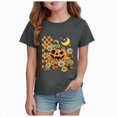 thumbnail image 1 of larppty Boys Girls Halloween T-Shirt Kids Sunflower Pumpkin Face Graphic Shirt Spooky Season Tee Funny Print Short Sleeve Tops (Grey,9-10 Years), 1 of 5