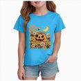 thumbnail image 1 of larppty Boys Girls Halloween T-Shirt Kids Sunflower Pumpkin Face Graphic Shirt Spooky Season Tee Funny Print Short Sleeve Tops (Sky Blue,13-14 Years), 1 of 5