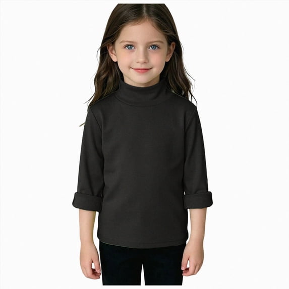 larppty Boys Girls Soft Long Sleeve Turtleneck Shirts Solid Color Autumn T-Shirt for Kids(Black,5-6 Years)
