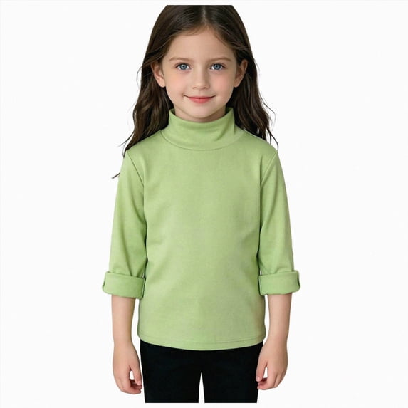 larppty Boys Girls Soft Long Sleeve Turtleneck Shirts Solid Color Autumn T-Shirt for Kids(Green,18-24 Months)