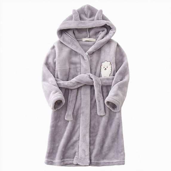larppty Boys' Hooded Bathrobe Kids Plush Fuzzy Fleece Robe Teen boy Soft Spa Robe Girls Sleepwear pajamas Toddler Nightgown (Grey,7-8 Years)