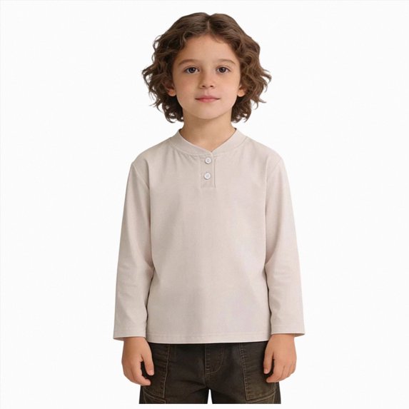 larppty Boys Long Sleeve Henley Shirts Kids Casual Front Button Tee Top for Boys(12-18 Months,Khaki)