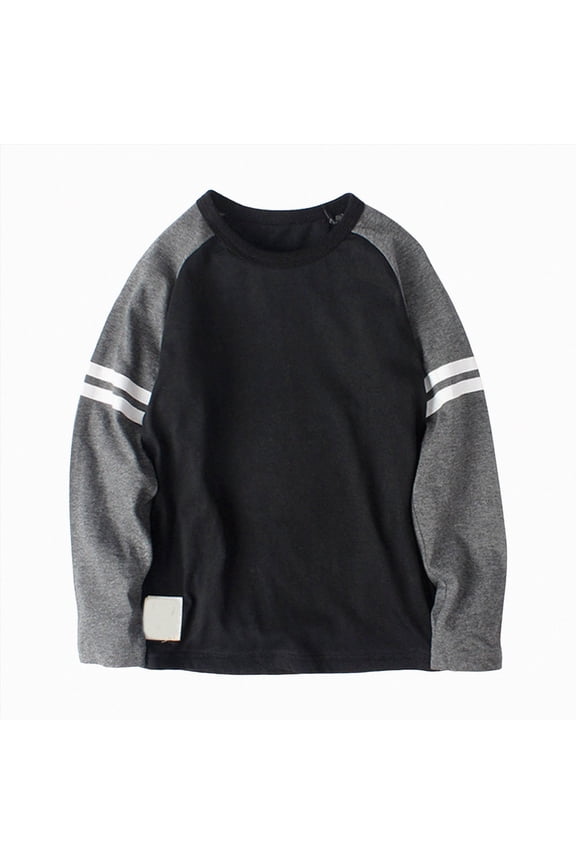 Boys Long Sleeve Raglan T-Shirts Casual Colorblock Crewneck Tops Tees(6-8 Years,Black)