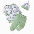 thumbnail image 1 of larppty Boys Outfit Dinosaur Romper Outfit Pants Hat 3 Piece Set | Dinosaur Print Romper, Matching Pants, Hat Included, 3 Piece Set, Infant Cute Outfit, 1 of 6