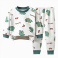 thumbnail image 1 of larppty Boys' Pajama Sets Pajamas for Boys Cartoon Print Long Sleeve & Pants PJ (Green,5-6 Years), 1 of 4