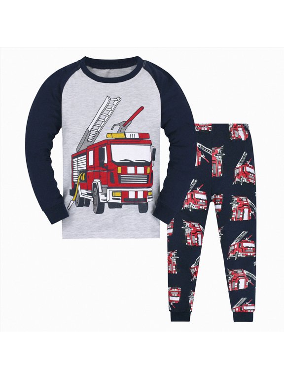 Boys Pajamas Truck Pjs Toddler 2 Piece Sleepwear Kids Winter Clothes Set (Z01-GY3,7-8 Years)