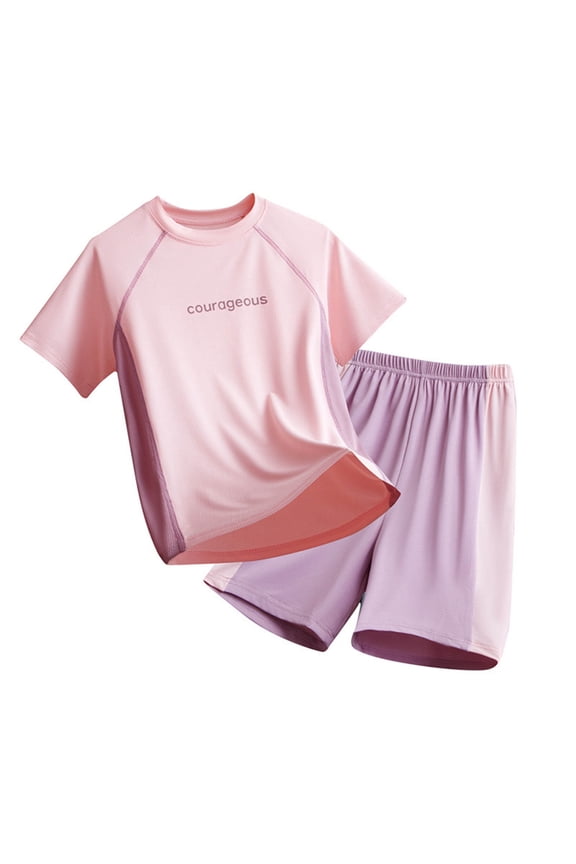 Boys Rash Guard Set for Boys 2 Piece Swimsuits Short Sleeve Bathing Suits with Trunks Quick Dry Swim Shirts (Pink,4-5 Years)