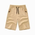 thumbnail image 1 of larppty Boys Running Shorts Quick Dry Lightweight Athletic Shorts with Zipper Pockets for Workout Gym Training Outdoor (Z01-Khaki, 8-9 Years), 1 of 4