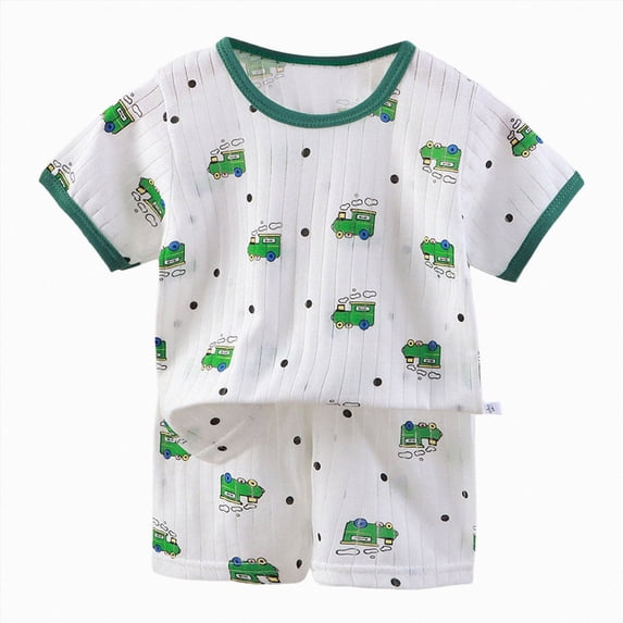 larppty Boys Short Sleeve Pajamas Kids Summer Pjs Children Pajamas(7-8 Years,Green)