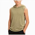 thumbnail image 1 of larppty Boys' Tank Tops Sleeveless Athletic Hoodies Pullover Sports Workout Basic T-Shirts Kids 5-15 Years Teens(7-8 Years,Khaki), 1 of 4
