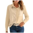 thumbnail image 1 of larppty Button Down Dress Shirts for Women Lapel Solid Sequins Patchwork Long Sleeve Wrinkle Free Blouse Work Cocktail Tops（Yellow， M）, 1 of 8