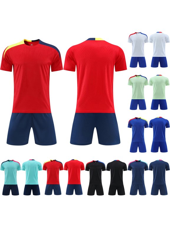 Children's 2 Piece Sportswear Set, Kids Moisture Wicking Soccer Uniform with Elastic Waist Shorts, Boys Team Sportswear for Soccer, Basketball, Training 7-14 Years(White, 11-12 Years)
