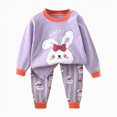 thumbnail image 1 of larppty Childrens Comfortable And Breathable Long Sleeved Home Clothes Cute Cartoon Pattern Pajama Set (Light Purple,6-12 Months), 1 of 3