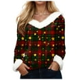 thumbnail image 1 of larppty Christmas Party Tops for Women with V Neck Santa Printed 2025 Fur Trim Long Sleeve Trendy Xmas Blouse (Black, S), 1 of 8