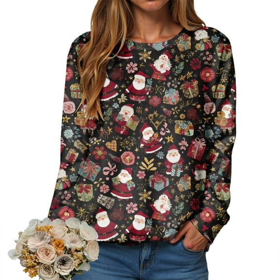 larppty Christmas Patchwork Print Sweater Fashion Sweatshirt Ugly Sweater Christmas Costume for Women （Dark Gray, XXL）