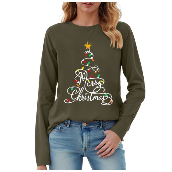 larppty Christmas Shirt Women Merry Christmas Pullover Lights Graphic T Shirts Xmas Long Sleeves Tops (AG, 3XL)