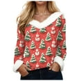 thumbnail image 1 of larppty Christmas Shirt Women Sexy Plush Fur Trim Vneck Xmas Top Holiday Party Blouses Long Sleeve Pullover Christmas Costume (Light Pink, 4XL), 1 of 8