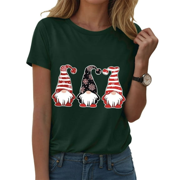 larppty Christmas Shirt for Women Xmas Printed T-Shirts Short Sleeve Holiday Tee Gift Tops (Dark Green, XXL)