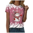 thumbnail image 1 of larppty Christmas Shirts Women Snowflake Snowman Christmas Tshirt Funny Merry Xmas Graphic Tee Tops (Pink, S), 1 of 9