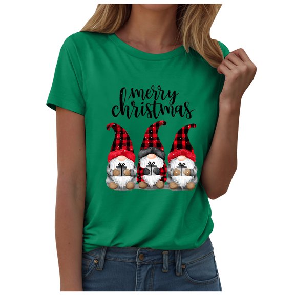 larppty Christmas Shirts for Women Funny Print Womens Christmas Tshirts Clothes Tops (Green, 3XL)