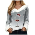 thumbnail image 1 of larppty Christmas Sweater for Women - Faux Fur Trim V-Neck Pullover with Festive Holiday Graphics (Grey, S), 1 of 5