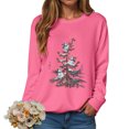 thumbnail image 1 of larppty Christmas Sweatshirt Women Cute Xmas Tree Snowman Print Graphic Pullover Sweater Winter Tops Party Casual Crewneck Clothes （Hot Pink, L）, 1 of 6