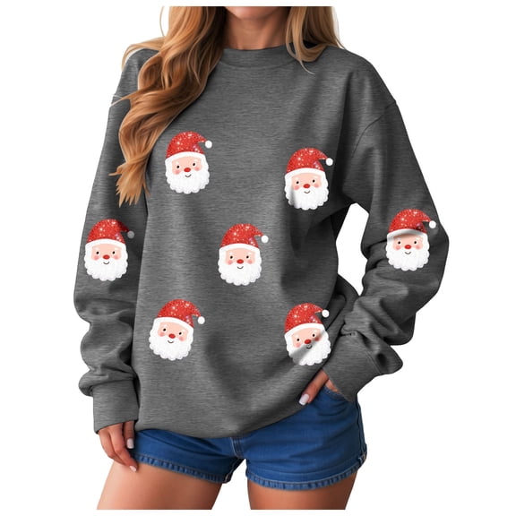 larppty Christmas Sweatshirts for Women Merry Christmas Santa Casual Long Sleeve Xmas Sweatshirts Holiday Costume (Dark Gray, S)