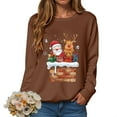 thumbnail image 1 of larppty Christmas Sweatshirts for Women Santa Claus Reindeer Gifts Graphic Crewneck Pullover Xmas Holiday Top for Party （Brown, S）, 1 of 6