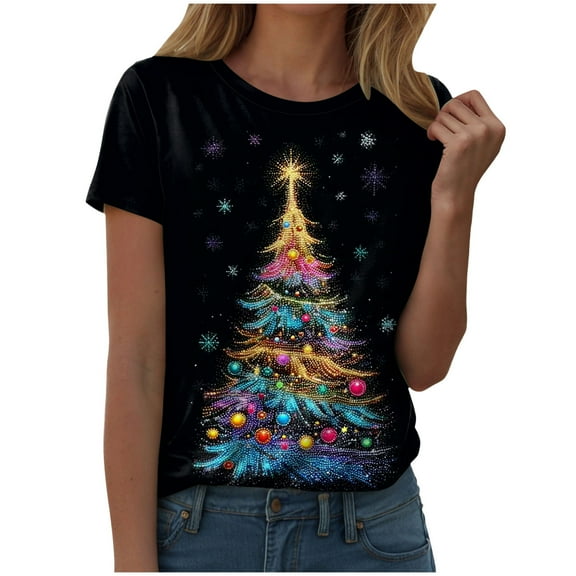 larppty Christmas Tshirts for Women 2025 Christmas Shirts Xmas Holiday Party Short Sleeve Pullover Tops (Hot Pink, L)