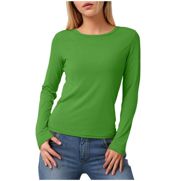 larppty Cotton Long Sleeve Tee Shirts for Women Slim Fit Tshirts Basic Tops Tight Crewneck Layering Undershirts (Green, 3XL)
