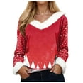 thumbnail image 1 of larppty Cozy Faux Fur Trim Sweatshirt | Women's Loose-Fit Holiday Graphic Pullover Party Outfits (Watermelon Red, L), 1 of 5
