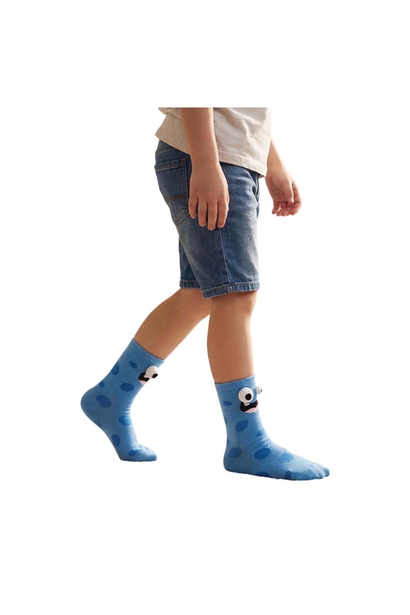 Crazy Silly Funny Wacky Socks Monster Socks 3D Eyes Novelty Fashion Cartoon Fuzzy for Gifts, Party Blue for boys 3-12 Years