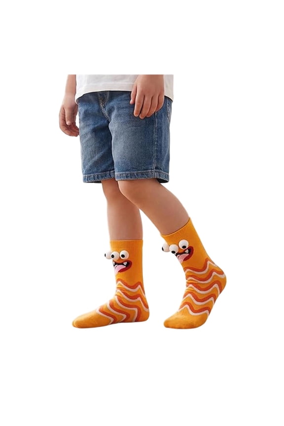 Crazy Silly Funny Wacky Socks Monster Socks 3D Eyes Novelty Fashion Cartoon Fuzzy for Gifts, Party Yellow for boys 3-12 Years