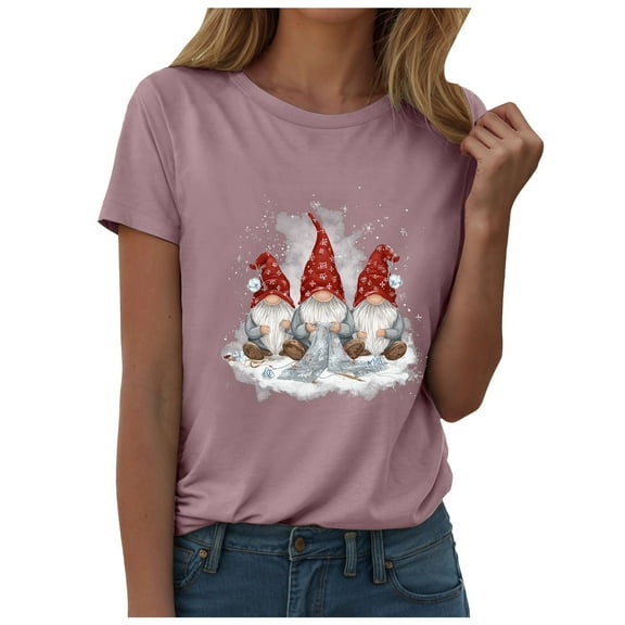 larppty Crew Neck T Shirts for Women Christmas Holiday Tops Short Sleeve Shirts Casual Tunic Tops (Pink, XXL)