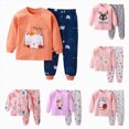 thumbnail image 1 of larppty Cute Cat Pajamas for Girls Big Kids Long Sleeve and Pant Teens PJS Clothes Sleepwear 2PCS Set (Orange,4-5 Years), 1 of 4