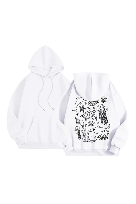Cute Hoodies for Teen Girls Women Y2k Floral Graphic Oversized Sweatshirt Long Sleeve Aesthetic Preppy Clothes（White，L）