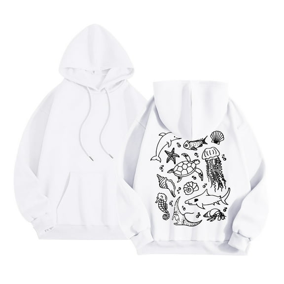 larppty Cute Hoodies for Teen Girls Women Y2k Floral Graphic Oversized Sweatshirt Long Sleeve Aesthetic Preppy Clothes(White,L)