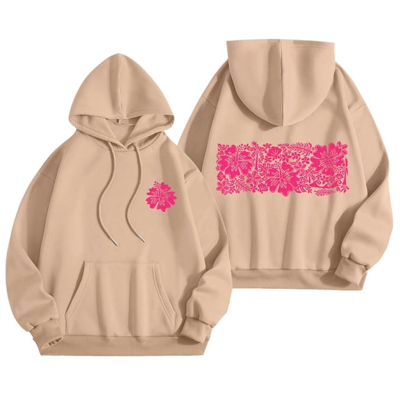 larppty Cute Pink Flower Hoodie for Woman Preppy Sweatshirts Trendy Print Letter Graphic Hoodies Casual Pullover Tops(Khaki,M)