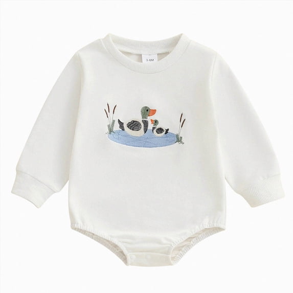 larppty Duck Baby Clothes Duck Reindeer Embroidery Sweatshirt Romper Farm Baby Boy Hunting Outfit Infant Boys Fall Clothes