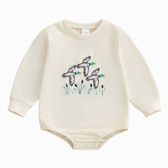 larppty Duck Baby Clothes Duck Reindeer Embroidery Sweatshirt Romper Farm Baby Boy Hunting Outfit Infant Boys Fall Clothes