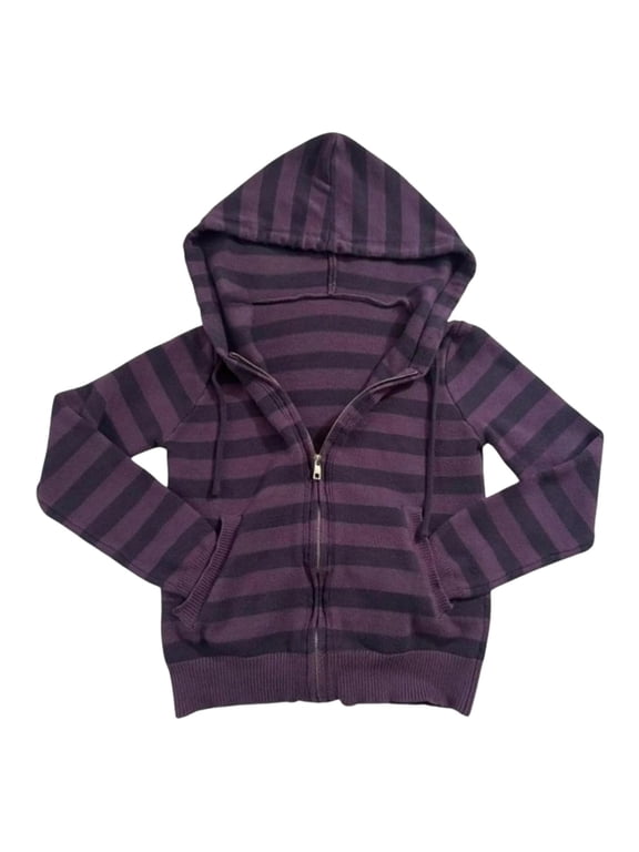 Emo Goth 2000s Graphic Hoodie Streetwear Y2k Grunge Striped Zip Up Hoodie Women Baggy Whimsical Sweatshirts (Purple,M)
