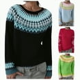 thumbnail image 1 of larppty Fair Isle Sweater Women Vintage Long Sleeve Casual Loose Crewneck Sweater Lightweight Knit Pullover Top Fall Fashion (Green, S), 1 of 3