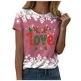 thumbnail image 1 of larppty Fall Crew Neck T-Shirts Women Christmas Graphic Shirts Cute Xmas Tees Funny Holiday Family Short Sleeves Tops (Pink, XL), 1 of 9