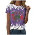 thumbnail image 1 of larppty Fall Crew Neck T-Shirts Women Christmas Graphic Shirts Cute Xmas Tees Funny Holiday Family Short Sleeves Tops (Purple, L), 1 of 9