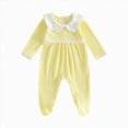 thumbnail image 1 of larppty Fall Winter Baby Girl Clothes Outfit Long Sleeve Romper Headband | Newborn Girl Coming Home Outfit Baby Girl Fall One-piece Jumpsuit Duck Flower Bow Print Ruffled Long Sleeve Romper 2 Pcs Set, 1 of 4
