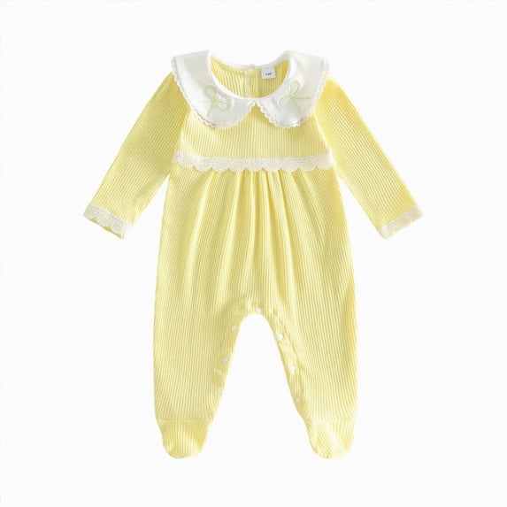 larppty Fall Winter Baby Girl Clothes Outfit Long Sleeve Romper Headband | Newborn Girl Coming Home Outfit Baby Girl Fall One-piece Jumpsuit Duck Flower Bow Print Ruffled Long Sleeve Romper 2 Pcs Set