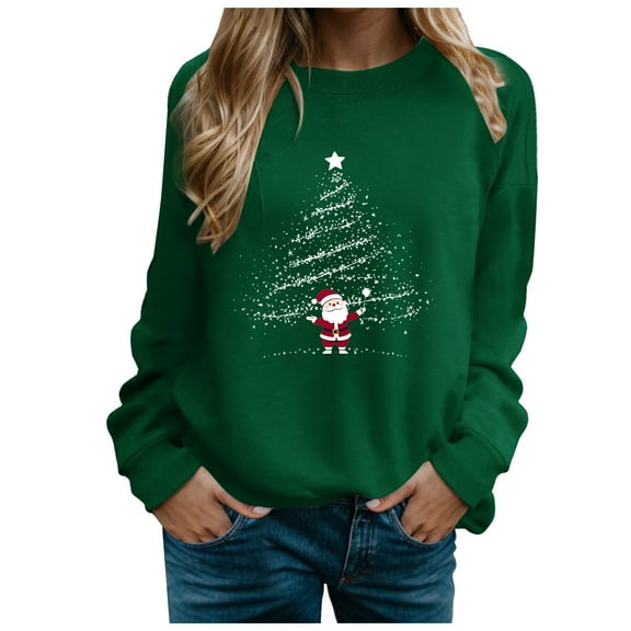 larppty Fashion Christmas Sweatshirt for Women Xmas Funny Crewneck Sweater Tops Ugly Merry Holiday Long Sleeve Sweatshirts (Dark Green, XL)